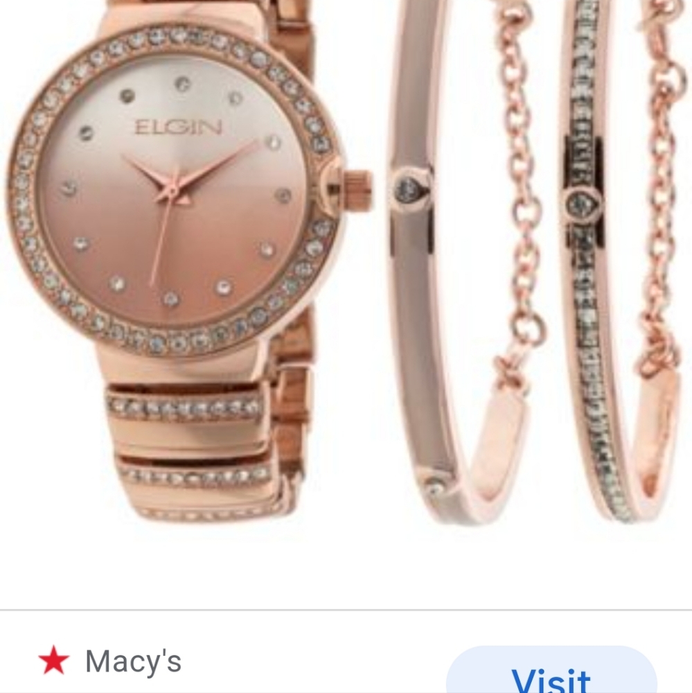 Elgin Women's 3 piece Gold Tone Watch & Bracelet Set.  Adjustable.